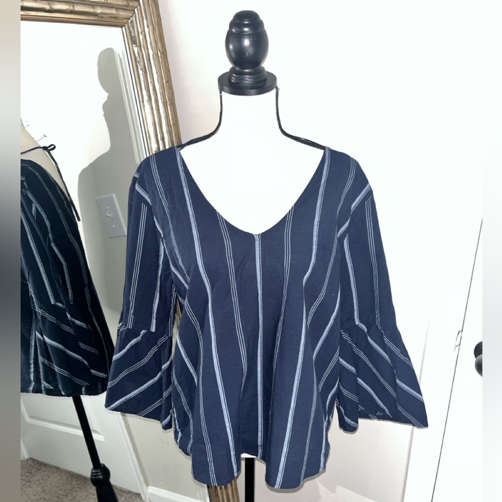 Tommy Hilfiger Navy and Light Blue Striped Blouse